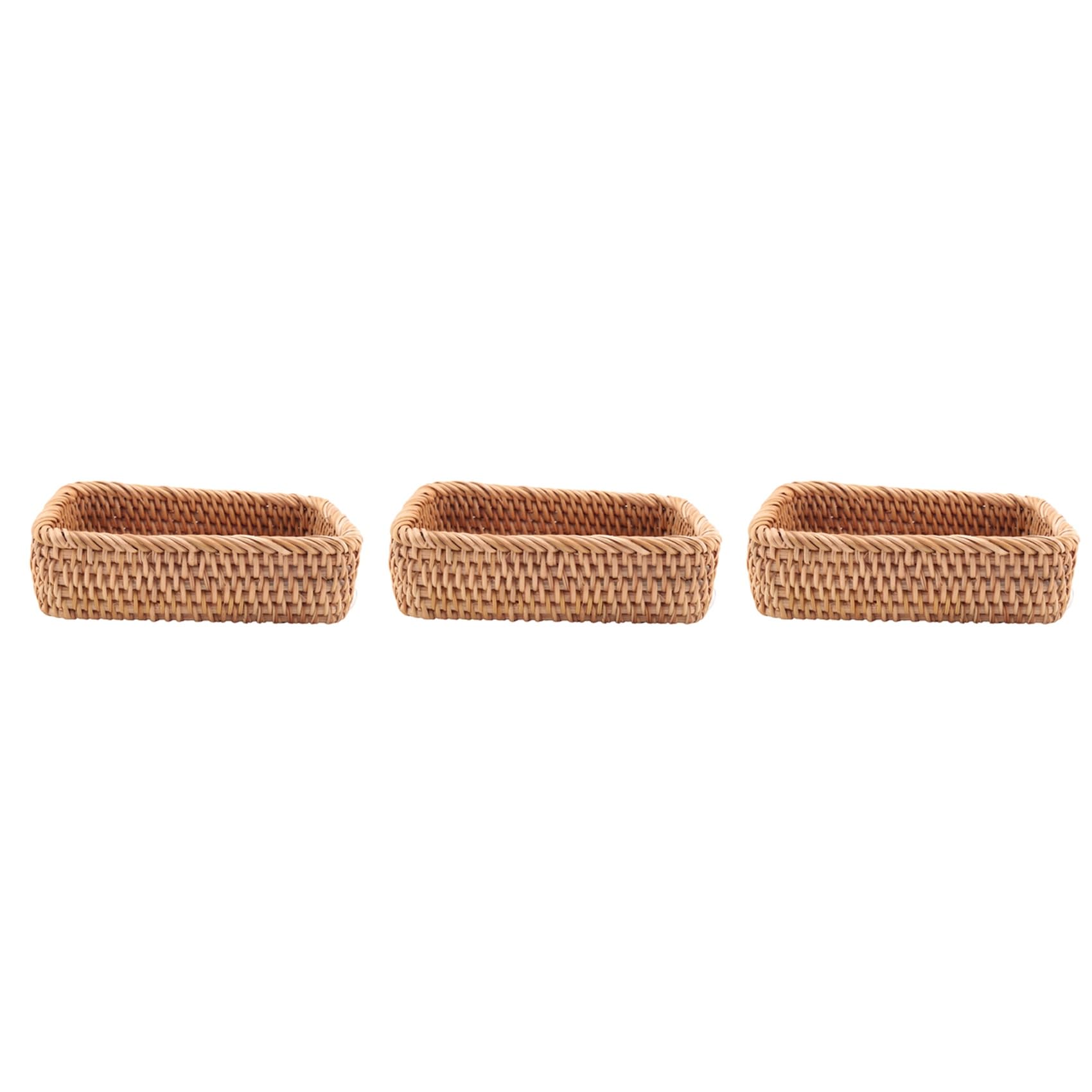 Hndhbfgrt 3X Hand-Woven Rectangular Rattan Wicker Basket Fruit Tea Snack Bread Picnic Cosmetic Box Kitchen Household Tools-S