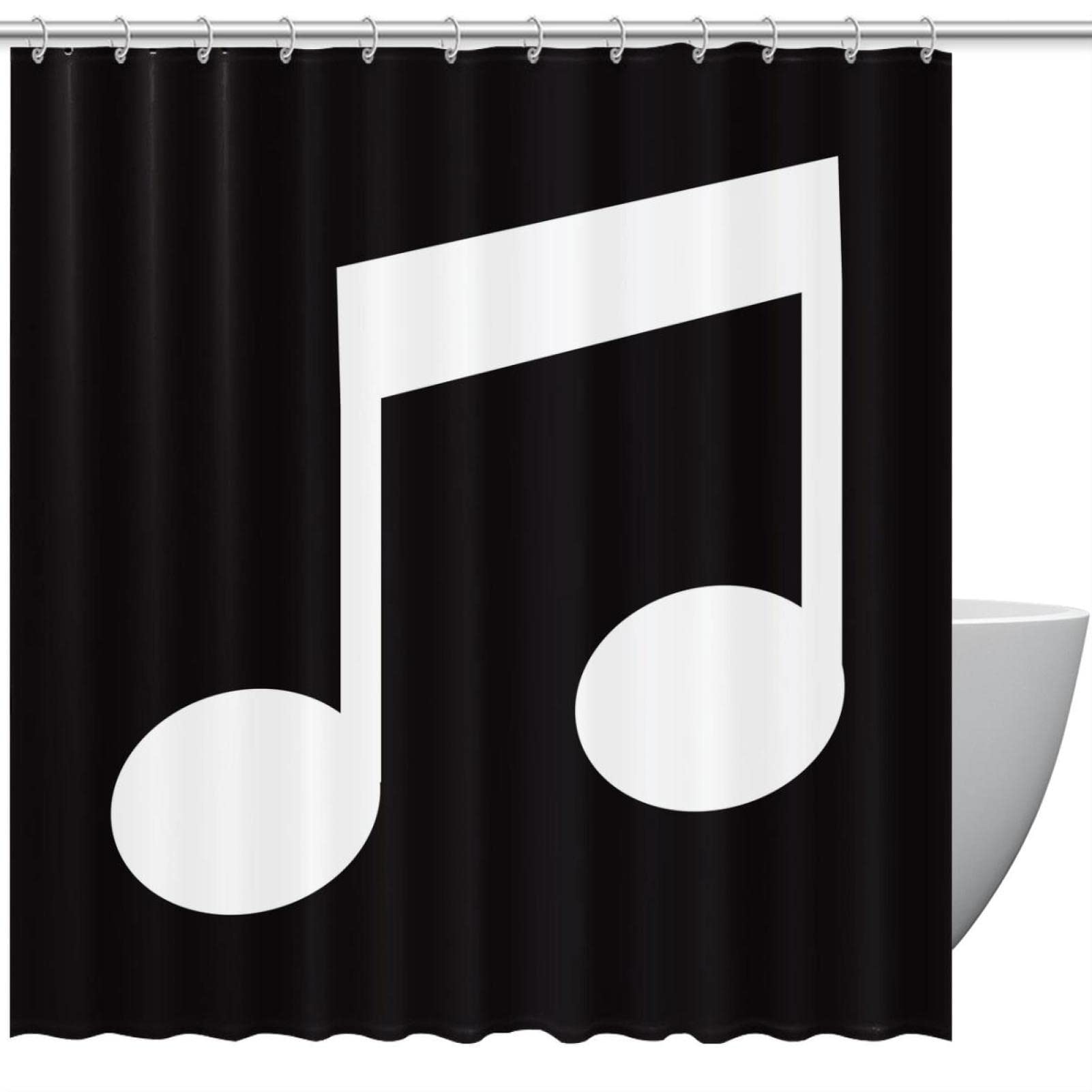 Rideau de douche note de musique noir 183x183 cm pour décoration salle de bain moderne avec crochets