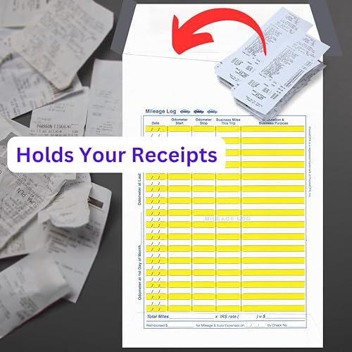 Miniatura 2 de Sobres organizadores de recibos 3 en 1 con registros de gastos y millaje | Paquete de 12 | Organiza recibos, rastrea gastos comerciales y registra