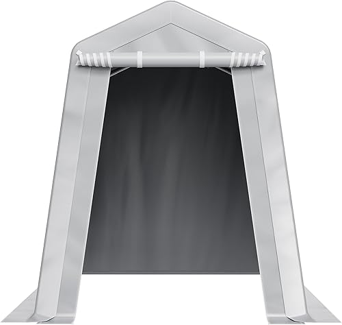 Vista 10 de VEVOR - Cobertizo portátil de almacenamiento exterior de 6 x 8 x 7 pies, refugio resistente e impermeable con puerta enrollable con cremallera y Gris