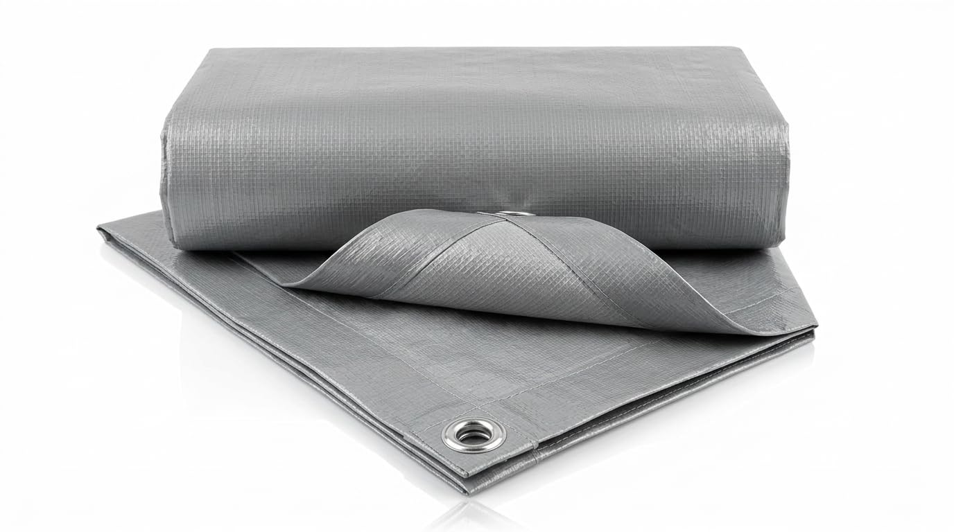 Telo Impermeabile con Occhielli in Polietilene 6×8m/120g/m² | Telone Occhiellato per Esterno, Giardino, Copertura, Antipioggia e Anti-UV | Telo Robusto Impermeabile da Esterno
