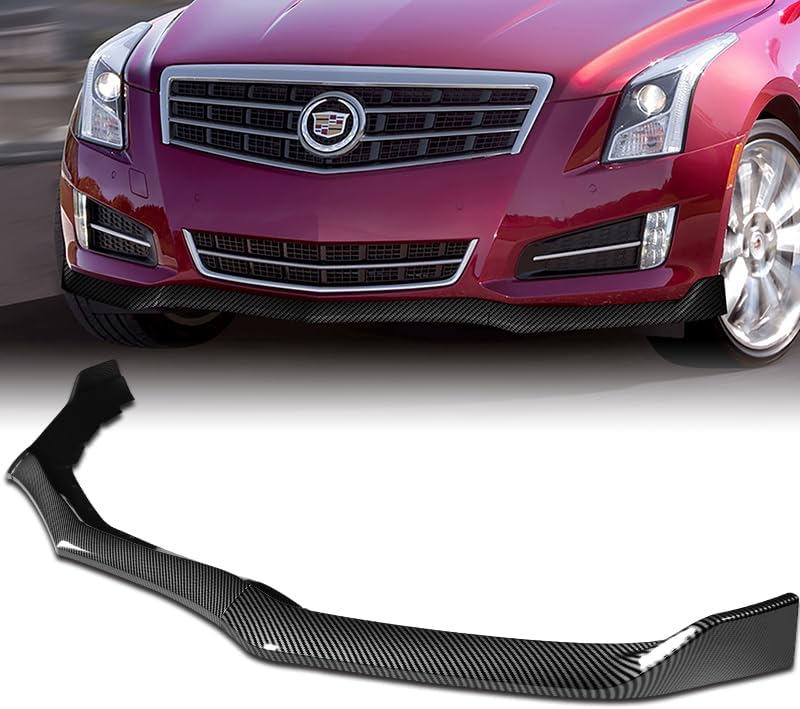 3pcs GT-Style Front Bumper Lip Spoiler Body Kit Compatible with 2013-2014 Cadillac ATS (Carbon Look)