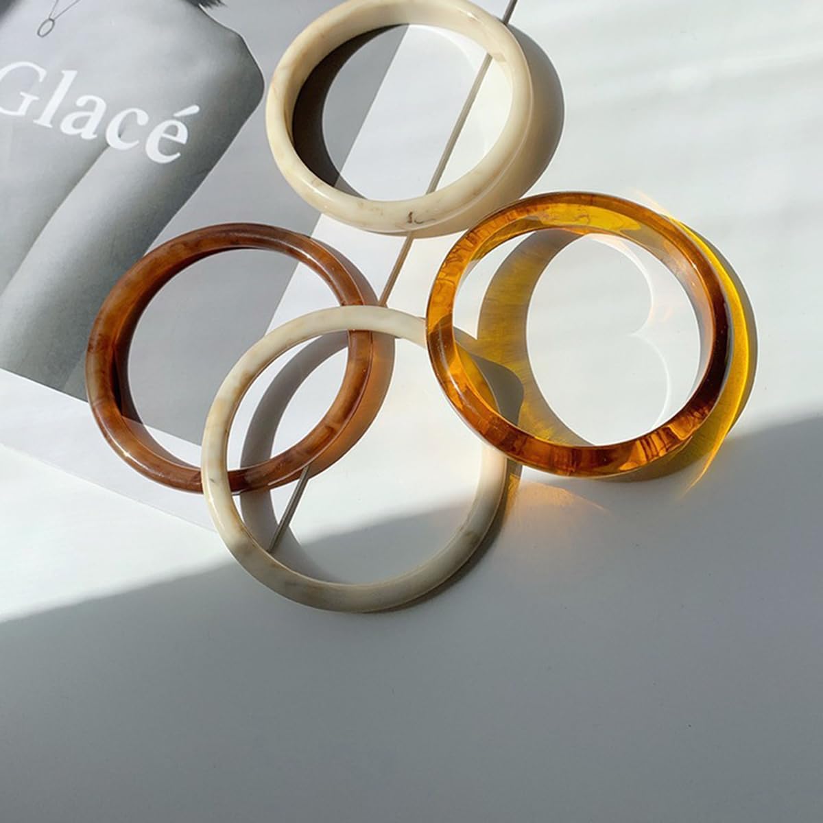 4 Pcs Chunky Acrylic Bangles Bracelets for Women Geometric Circle Thickness Wristbands Cuff Bracelet Jewelry Resin Acetate Mottled Statement Bangles Bracelets Set for Women - Image 5