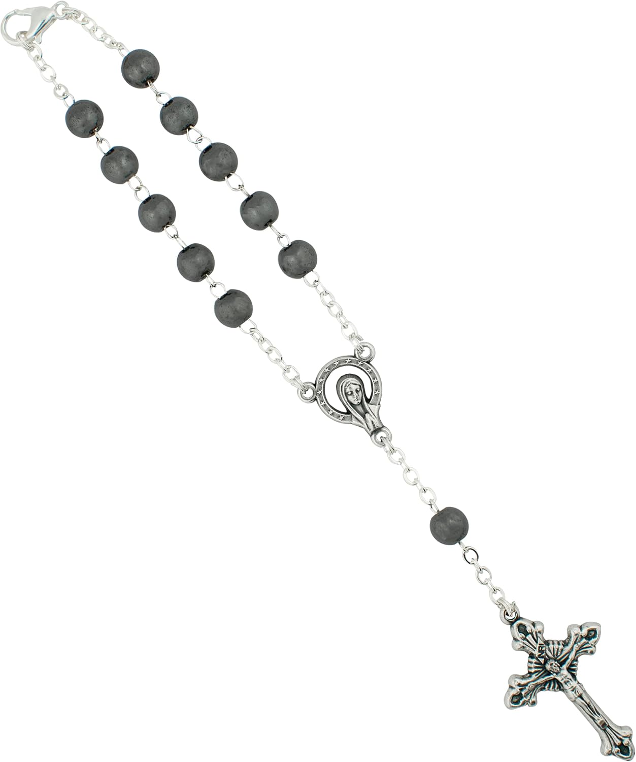One Decade Auto Rosary for Rear View Mirror (Hematite) image 2