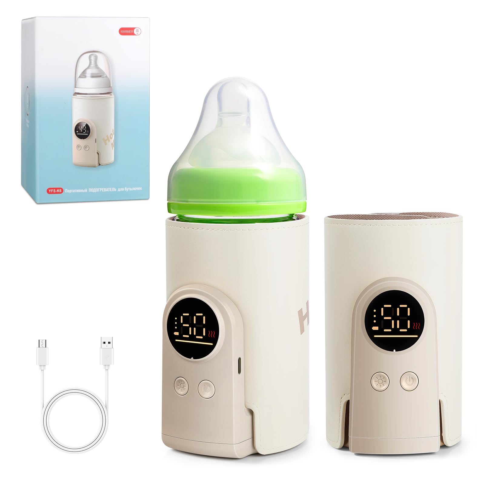 Portable Baby Bottle Warmer, Bottle Warmer Baby On the Go with LCD Display, USB Charging