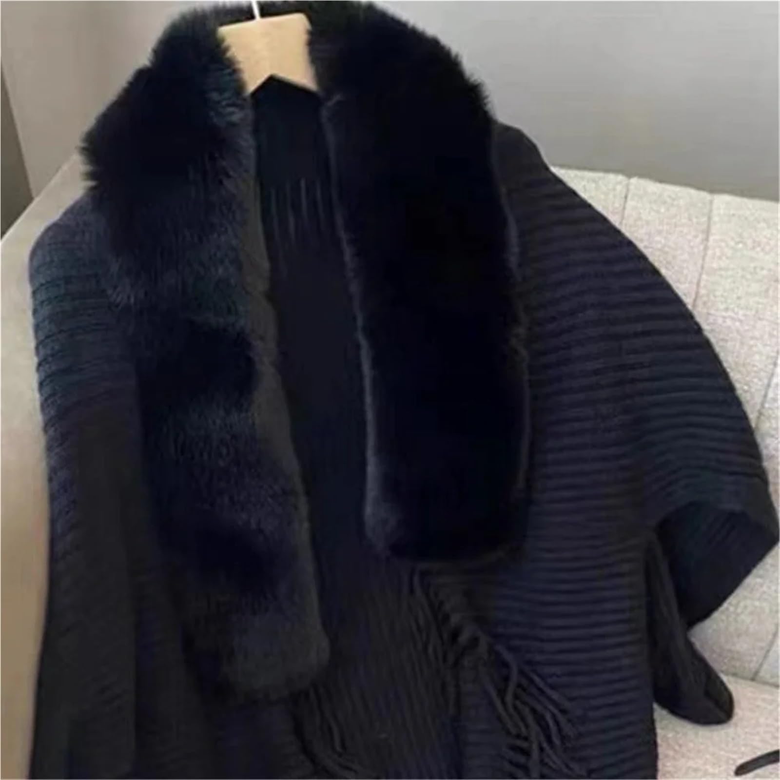 Poncho Donna Poncho Lungo Invernale con Nappe Larghe, Stile Streetwear, da Donna, Cardigan, Soprabito, Caldo, Lavorato a Maglia, in Pelliccia Sintetica