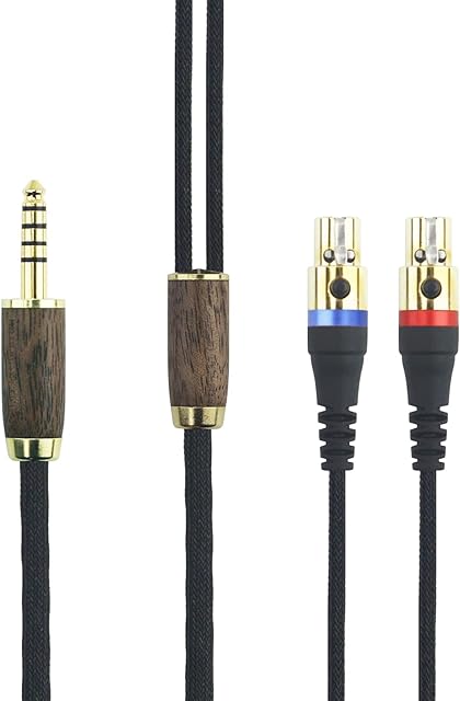 4.4mm Balanced Male 6N OCC Copper Silver Plated Cord 4.4mm Balanced Cable Compatible with Audeze LCD-2, LCD-4, LCD-3, LCD-X, LCD-XC Headphones Walnut Wood Shell