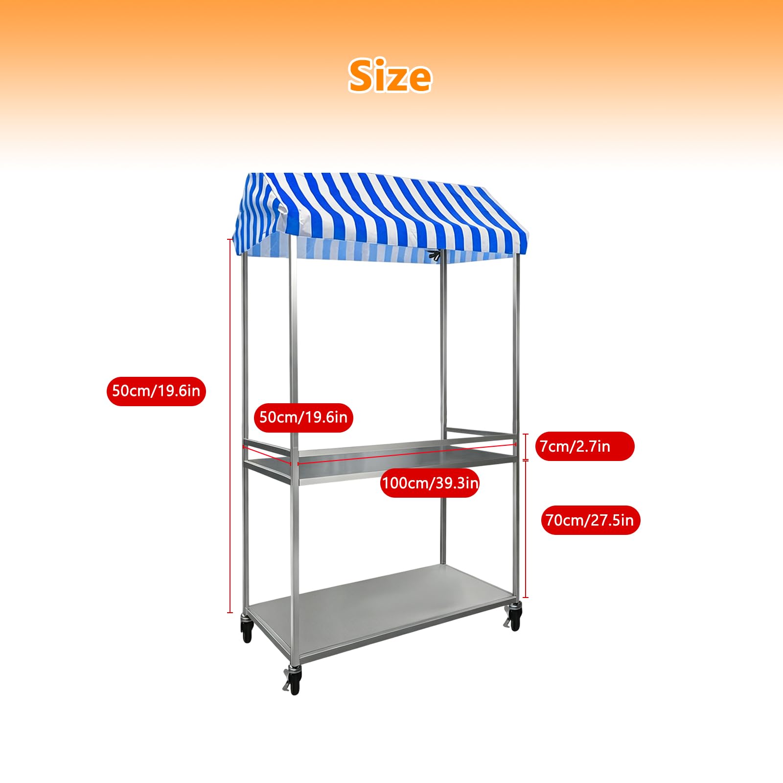 Carrito Plegable móvil para vendedores ambulantes Carrito portátil de Dos Niveles con Ruedas con Freno para Puestos callejeros, mercados agrícolas y ferias de artesanía(Color:Azul)