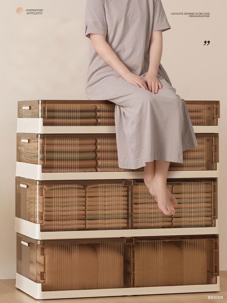 2 Contenitori Sotto il Letto Da 125 L, con Coperchio, con Ruote, Contenitori Sotto il Letto, per Vestiti, Scarpe e Copriletti, 100 x 50 x 25 cm