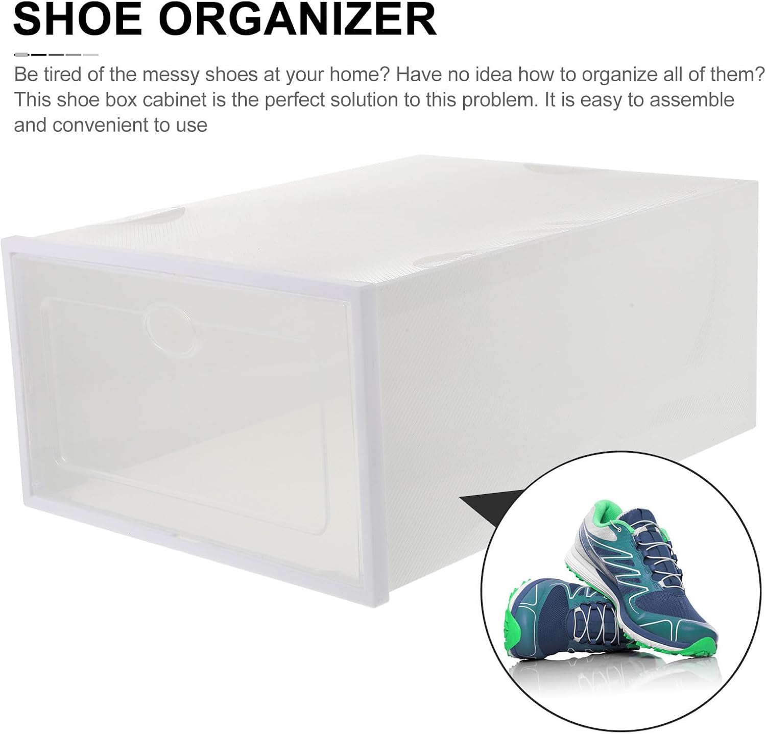 Plastic Shoe Storage Box 2pcs, Drawer-type Shoe Organizer 35x24x14.5cm, Stackable Creative Storage Case for Sneakers and Boots, Beige