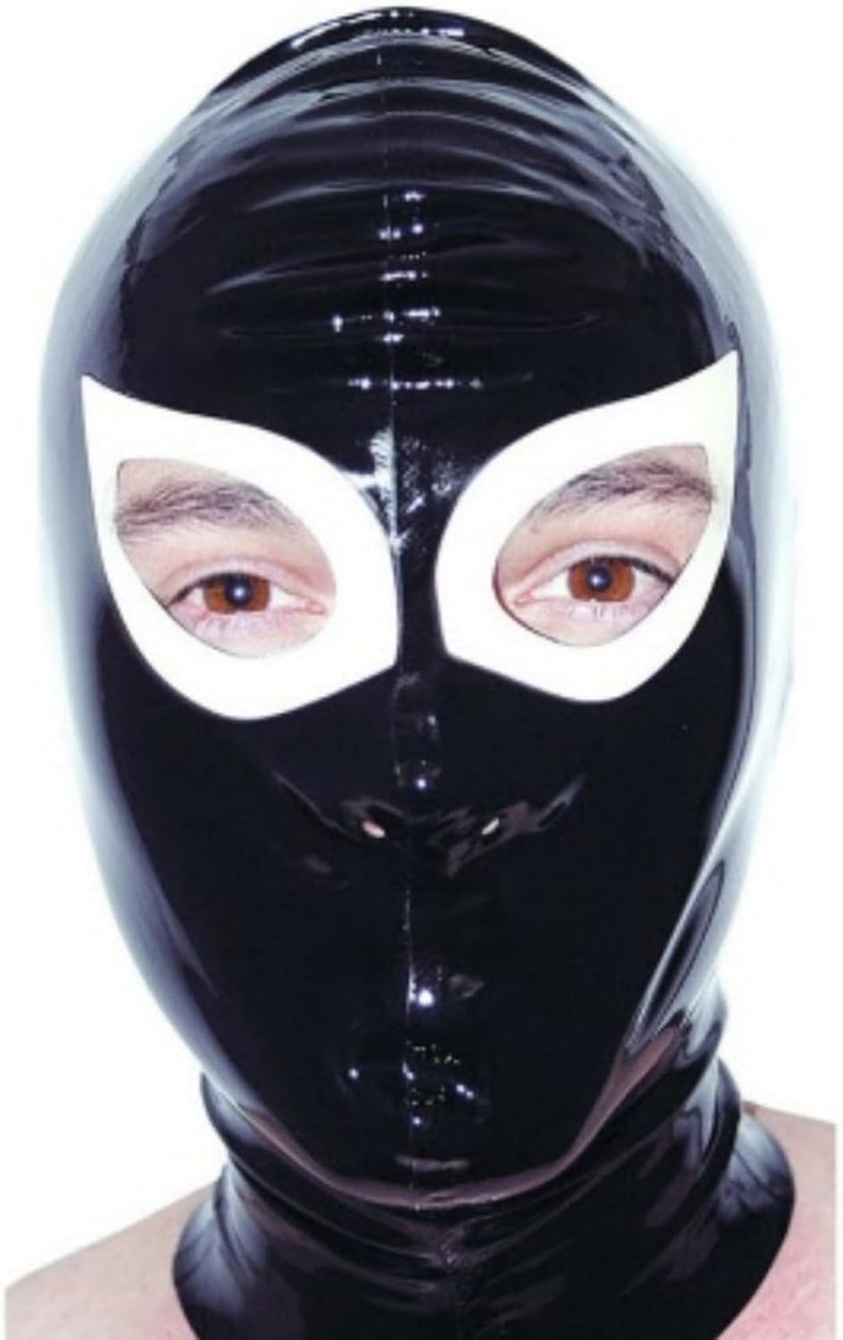 Latex Hood Unisex Zipper Back Rubber Mask Half Face Handmade for Club Party Wear with Nostrils and Eye