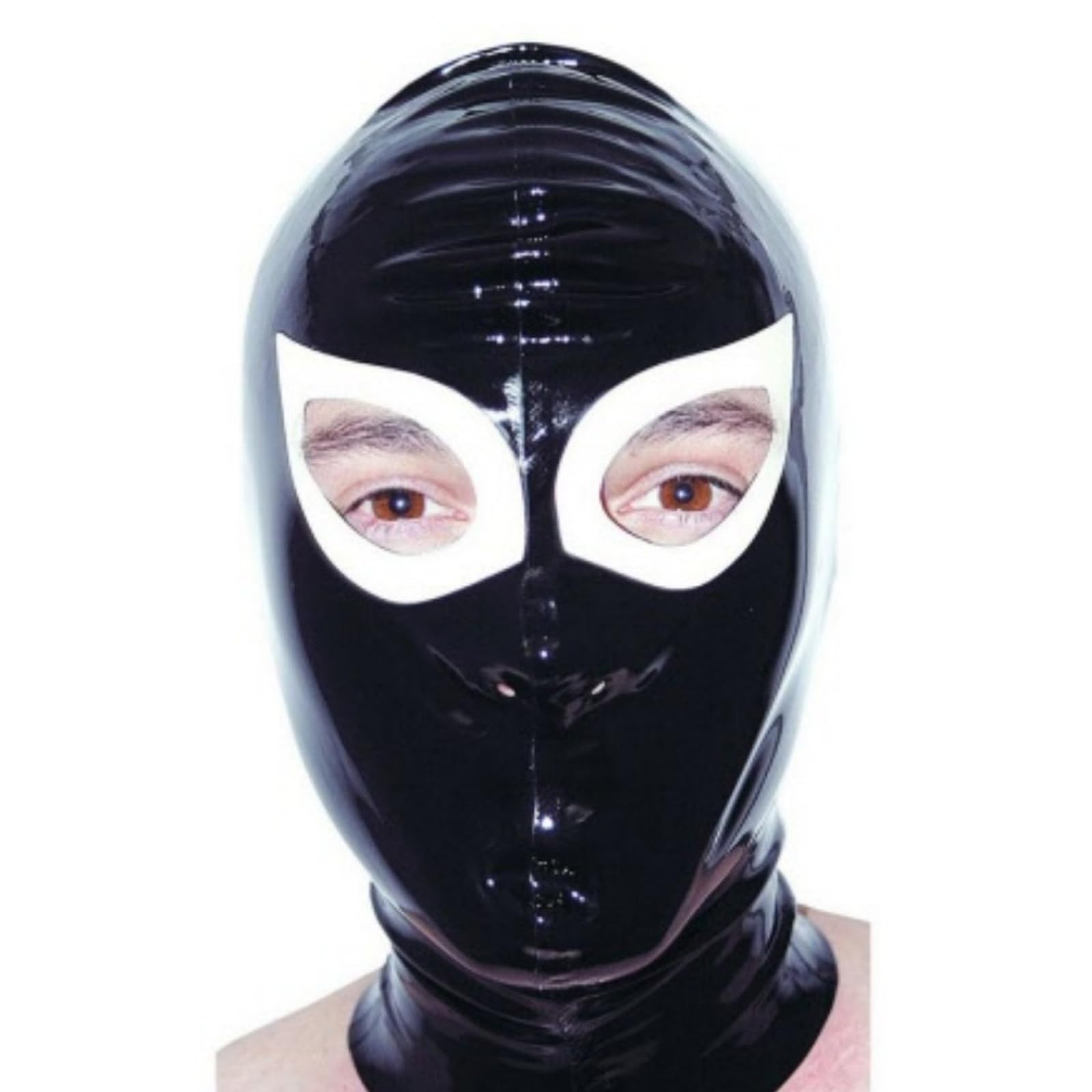 DSPENGS BDSM Latex Hood Unisex Zipper Back Fetish Rubber Mask Half Face Handmade for Party with Nostrils and Eye(Size:M)