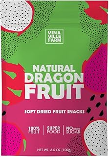 Vinaville Farm Soft Dried Dragon Fruit, 100% Fruit, No Added Sugar, Red + White Super Food 3.5oz (100gr).