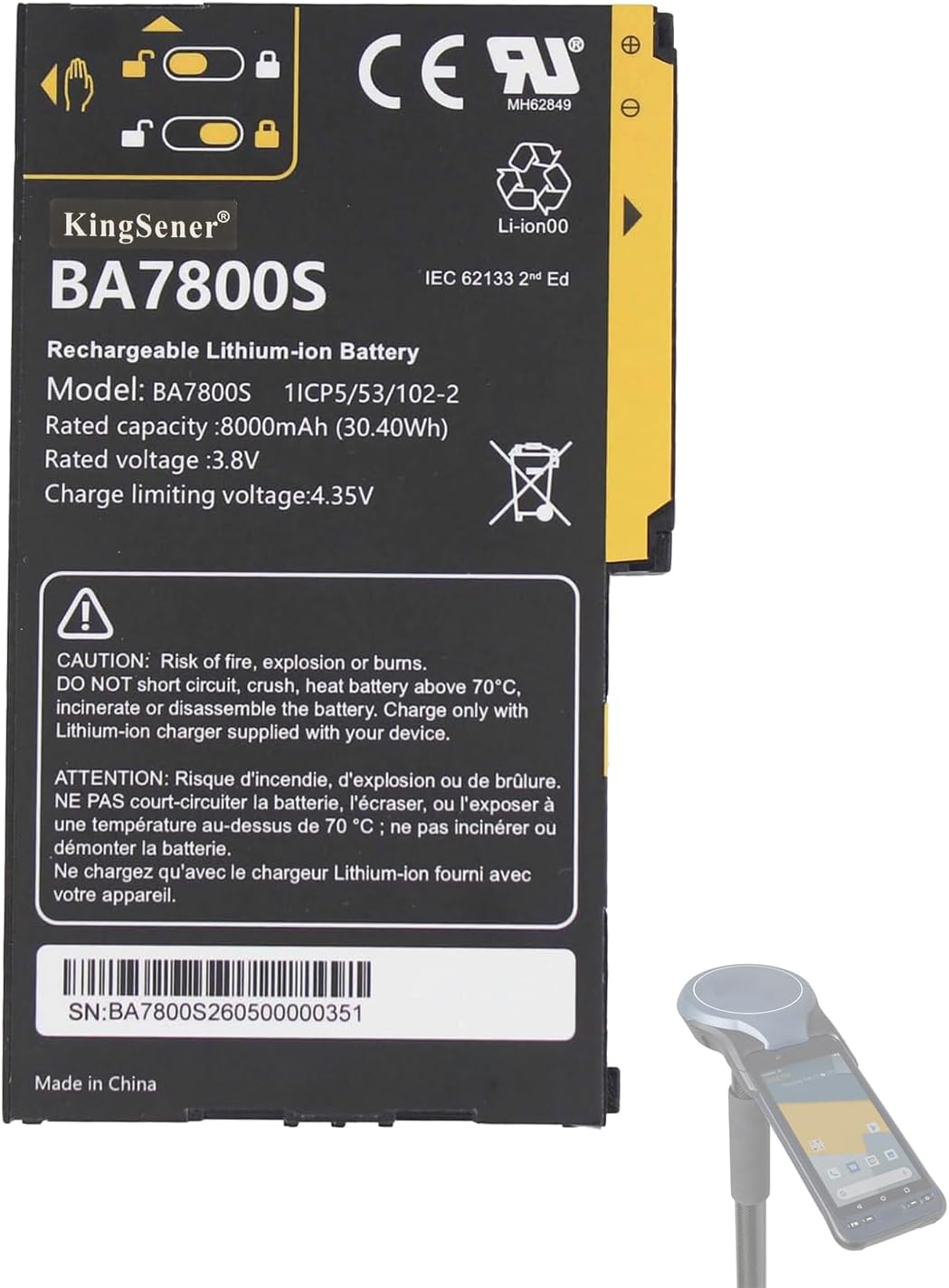 30.4Wh BA7800S Battery for Hezhong A8 GPS Tablet RS60 SP30 3.8V