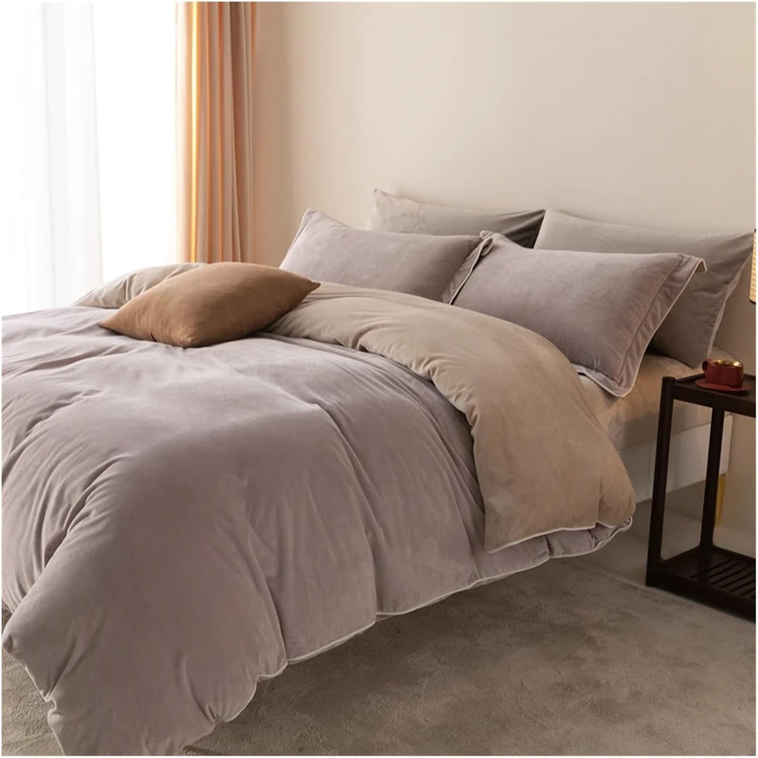 Bed Four Pieces Set 4pcs Super Soft Velvet Bed Linen - Bed Cover Quilt Cover Set Duvet Cover Double Bed Sheets Set Microfiber Bedding Pillowcase(A,Fitted Bed Sheet-Queen 4PCS)