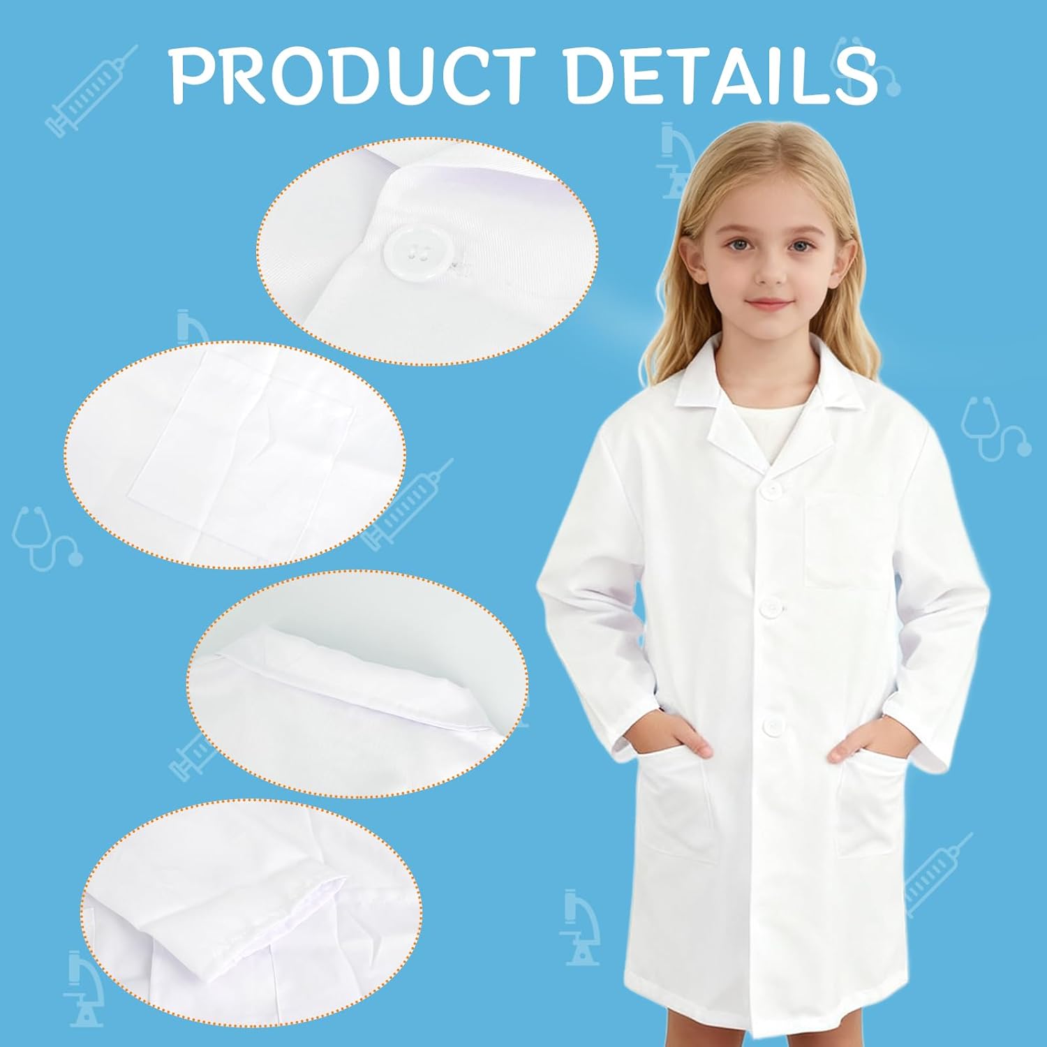 14 Pcs Unisex Kids Lab Coat Bulk White M Size Soft Costume Coat, Doctor Dress Up Scrubs, Scientist Role Play Costume, for Boys Girls - Image 3
