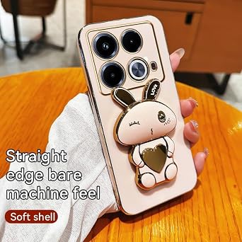 KUWAI Silicone Cover Compatible with Infinix Note 40 Case with Cute Cartoon Rabbit Stand Case for Infinix Note 40 Slim TPU Electroplated Anti-Fingerprint Women Girls Shell