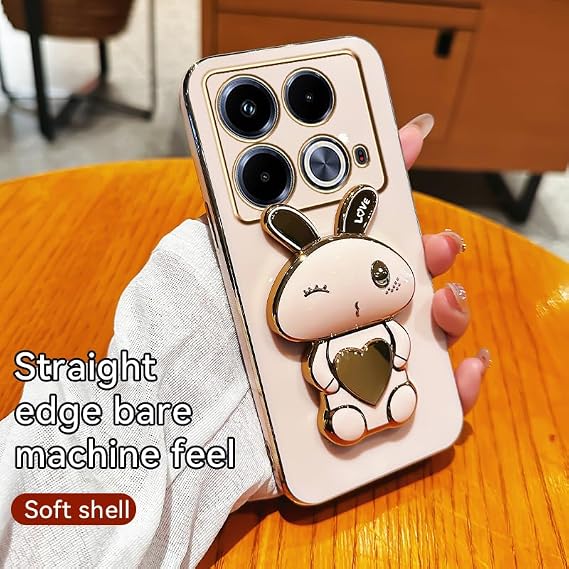 KUWAI Silicone Cover Compatible with Infinix Note 40 Case with Cute Cartoon Rabbit Stand Case for Infinix Note 40 Slim TPU Electroplated Anti-Fingerprint Women Girls Shell