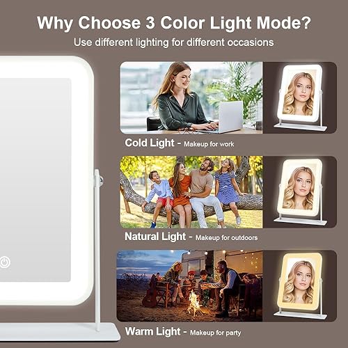 Miniatura 4 de Leadzons - Espejo de tocador de maquillaje con luz, espejo LED Hollywood de mesa con 12 bombillas regulables, control táctil inteligente, luz de 3