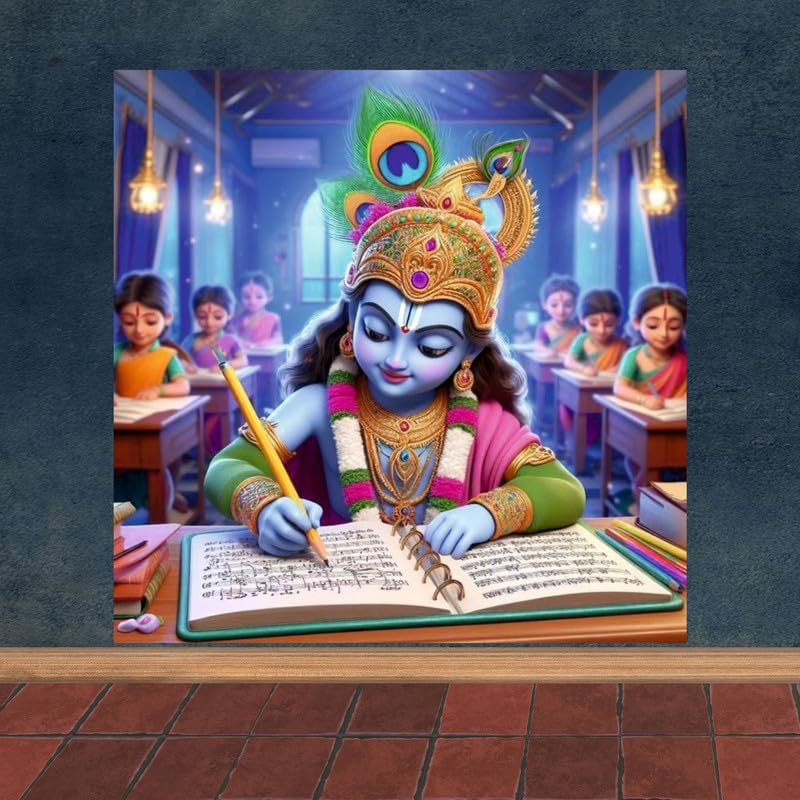 Image of British Terminal Cute little Bal Gopal Baby God Krishna| Kanha Ji | Laddu Lord Makhan Chor Painting Religious Poster for Pregnant Women for wall (matt thin vinyl,sticker,multicolor,unframed)| bj330