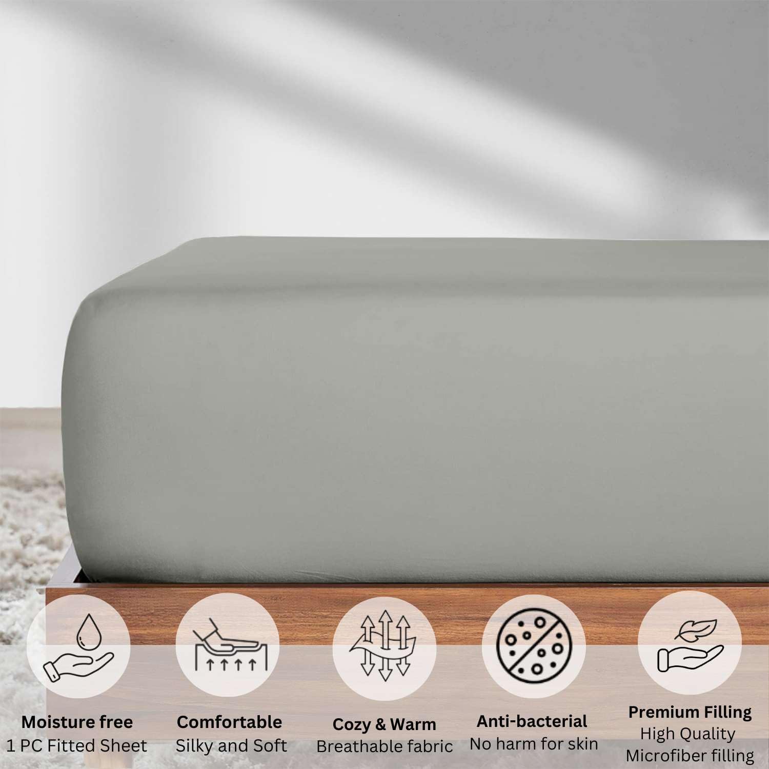 Premium Hotel Quality 1-Piece Fitted Sheet, Softest Quality Microfiber - Deep Pocket up to 15 inch, Wrinkle and Fade Resistant, Queen, Light Grey Solid