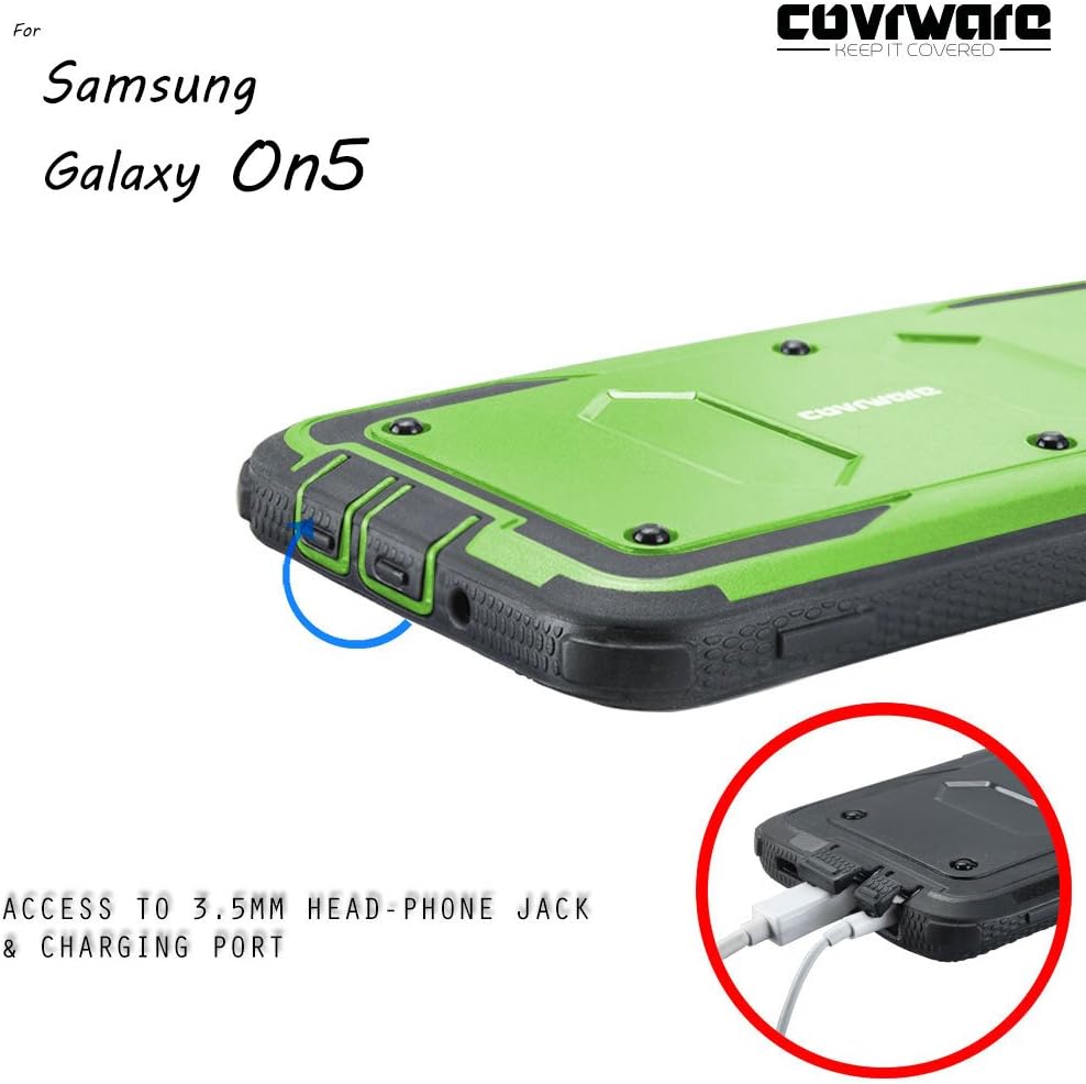 COVRWARE® Galaxy On5 [Aegis Series] w/Built-in [Screen Protector] Heavy Duty Full-Body Rugged Holster Armor Case [Belt Swivel Clip][Kickstand] for Samsung Galaxy On5 / G550, Green (CW-G550-AG06)