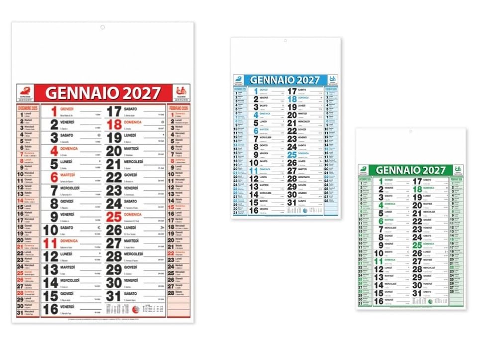 100 Pezzi Calendario da Muro 2027 Olandese con Note e Numeri Grandi – Trimestrali Maxi 28,8x47 cm, Carta Patinata, Made in Italy – Ufficio e Casa