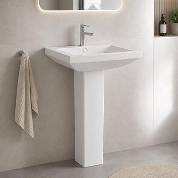 Go Bathrooms White Ceramic Full Pedestal & Basin Square Ceramic Sink