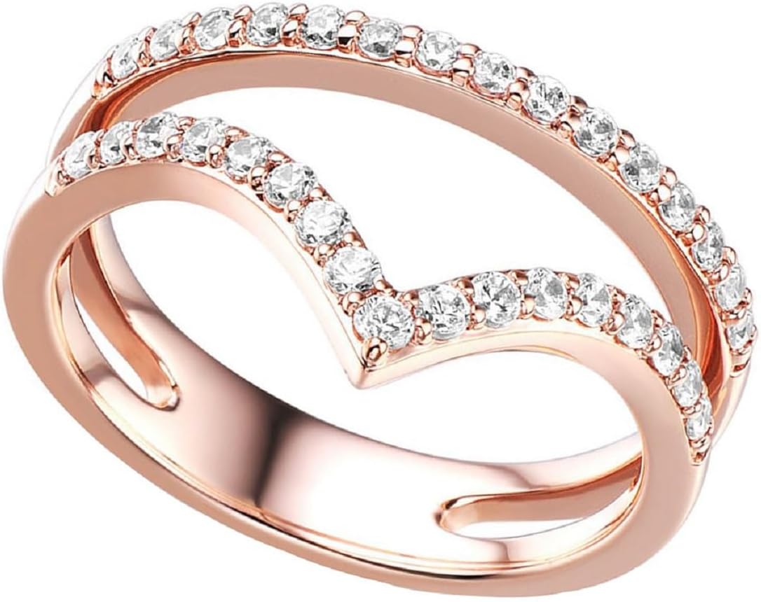 Round Cut Created White Diamond In 14K Rose Gold Finish 925 Sterling Silver Chevron Engagement Wedding Enhancer Wrap Ring Guard for Women's