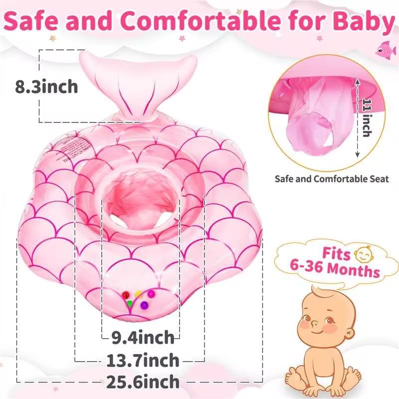 25.6 Extra-Wide Mermaid Baby Pool Float for 6-36 Months Infant Toddler