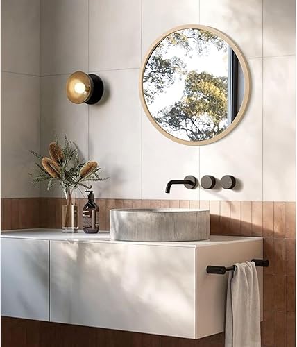 Miniatura 332 de JJUUYOU Espejo circular de pared redondo para baño, espejo de tocador gris, pequeño círculo decorativo para pared, marco de madera, espejo