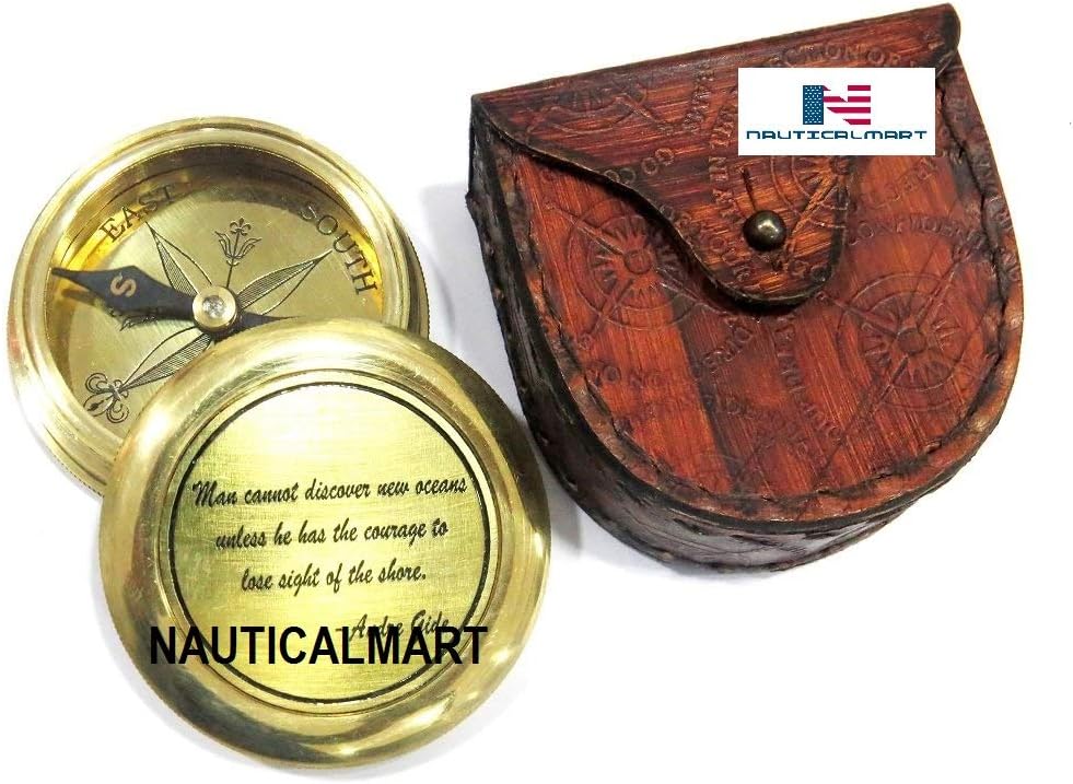 NauticalMart Solid Brass Compass Engraved Quote Andre Gide Man Cannot Discover New Oceans