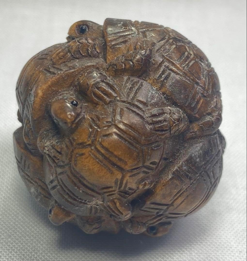 柘植 置物 龍亀 黄楊繊細彫刻 木製 柘植 置物龍亀黄楊繊細彫刻木製