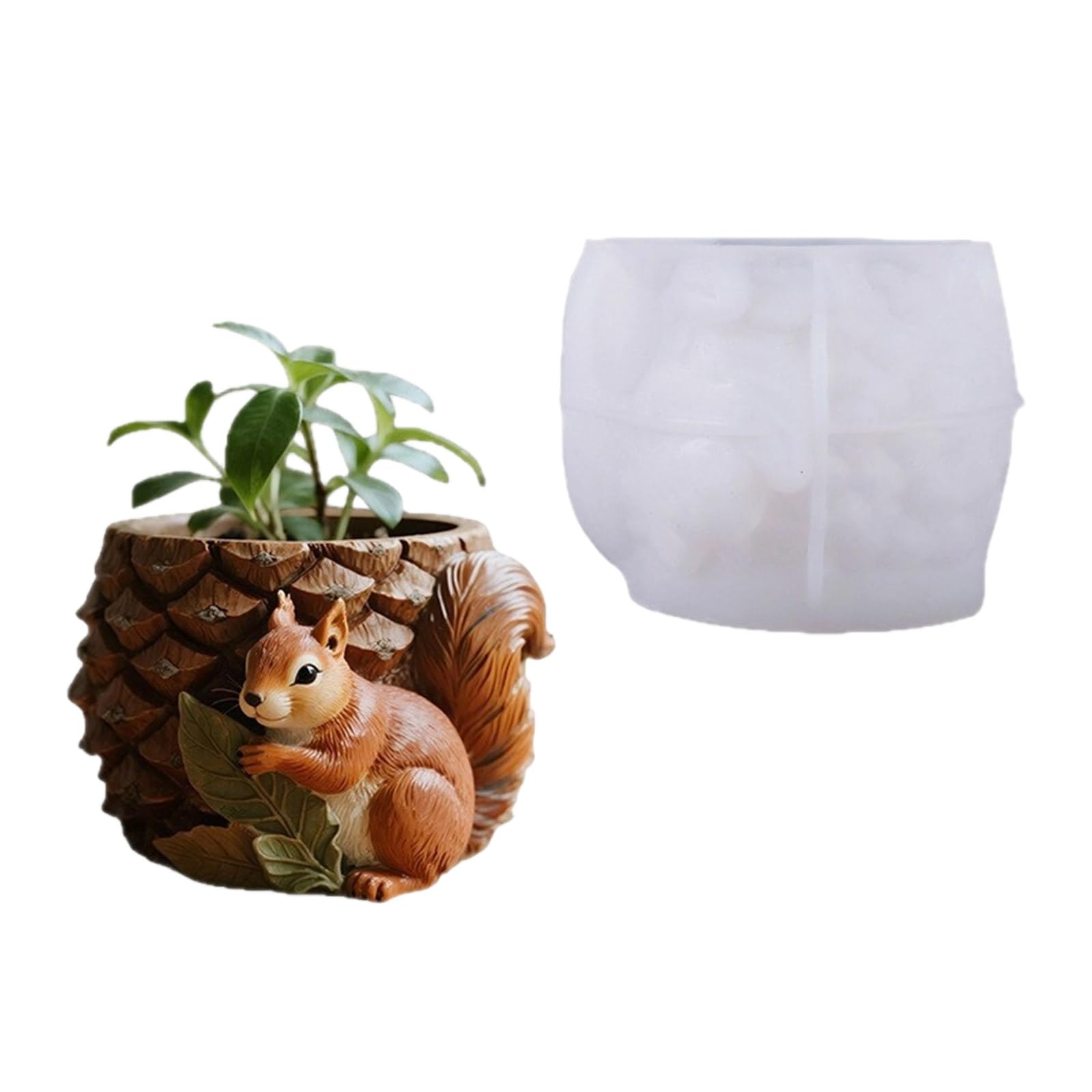 NEWFT Silicone Craft Mold with Smooth Surfaces Planter for Creating Decorative Squirrels Planter Resin Cement Projects