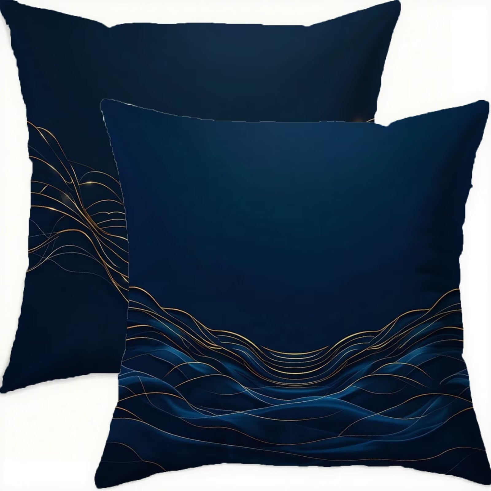 Housse de coussin 60x60 cm lot de 2 bleu géométrique en velours imperméable pour canapé salon B342