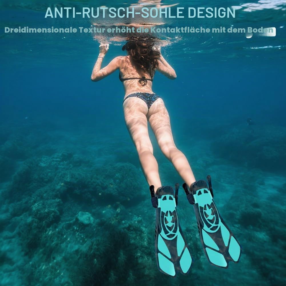 Schwimmflossen Erwachsene Unisex, Verstellbare Schnorchelflossen mit Offener Ferse, Kurze und rutschfeste Taucherflossen für Schnorcheln, Tauchen und Schwimmen