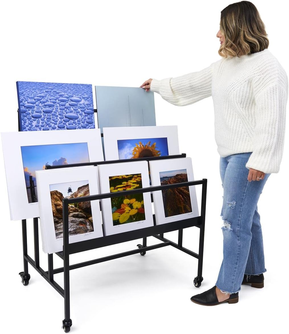 Displays2go Canvas Art Racks, Three Tiered w/Wheels, Holds (75) 24" x 36" Prints - Black (ADRACK3TR)