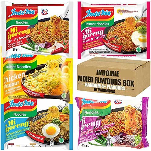 Indomie Mixed Flavours HALAL, 40 Packs Case (Original, Pedas, Rendang, Chicken, BBQ Chicken, etc.) | 4+ Flavours Selected by WaNaHong