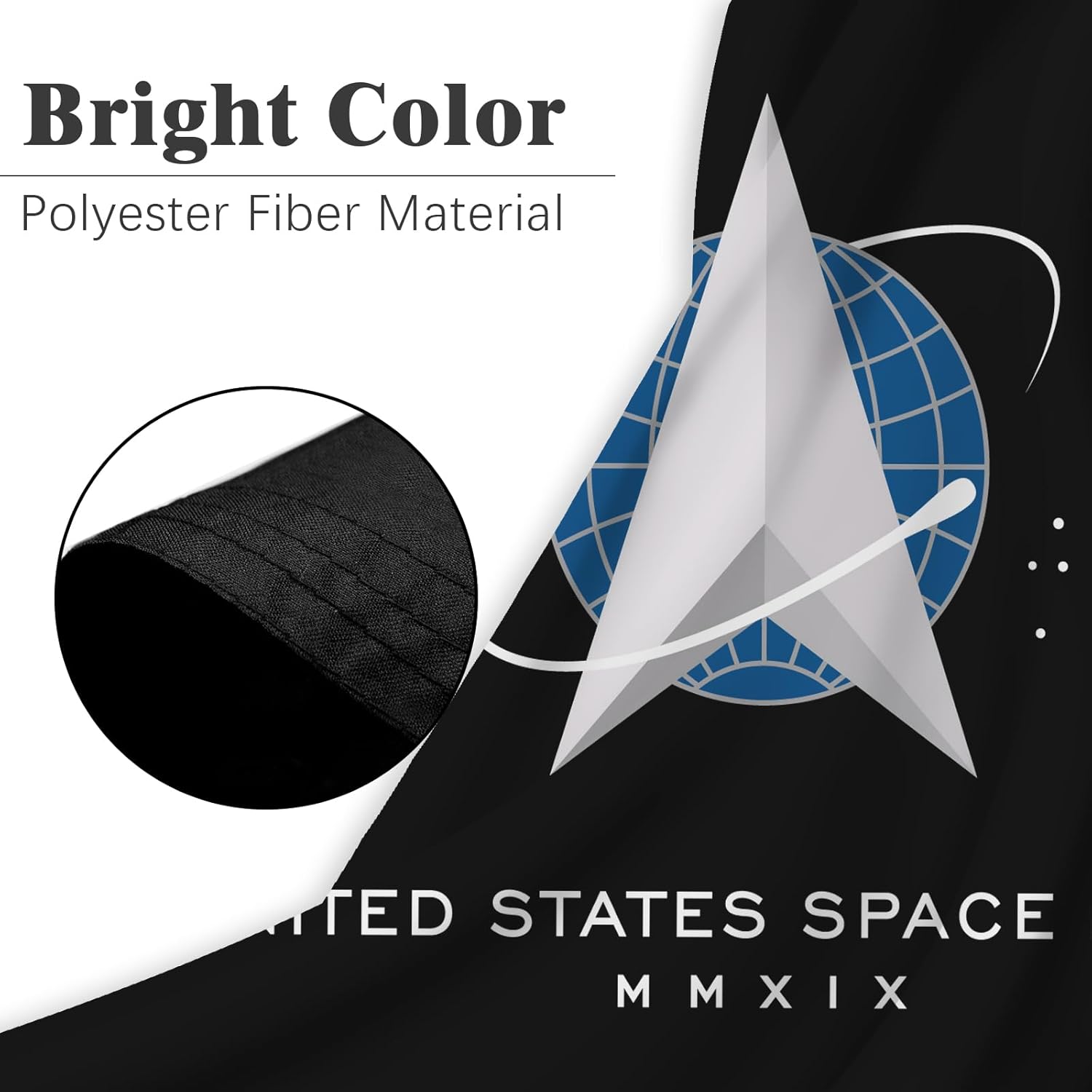 US Space Force Military Flag 3x5 Double Sided United States Space Force Flag 100% Polyester Fiber Bright Color with Durable Canvas Header and 2 Non Fading Brass Grommets
