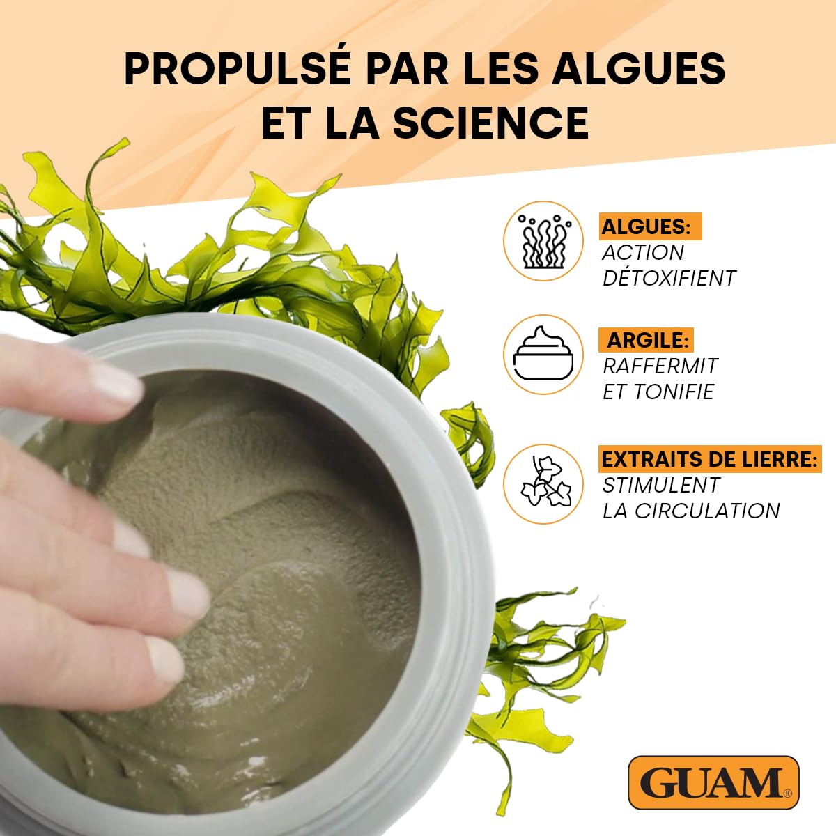 GUAM Anti-Cellulite Boue d’Algues - 1 kg Traitement Intensif pour Cellulite Rebelle & Peau d’orange - Masque Corporel Chauffant Jambes & Cuisses - Raffermissant, Drainant, Active la Circulation