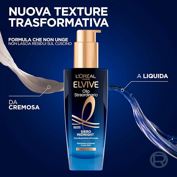 L'Oréal Paris Elvive Olio Straordinario Siero Midnight, Per Capelli Secchi, Nutrimento Intenso In Una Notte, con Olio Prezioso di Camelia, Elvive Midnight Serum, 100ml - 2
