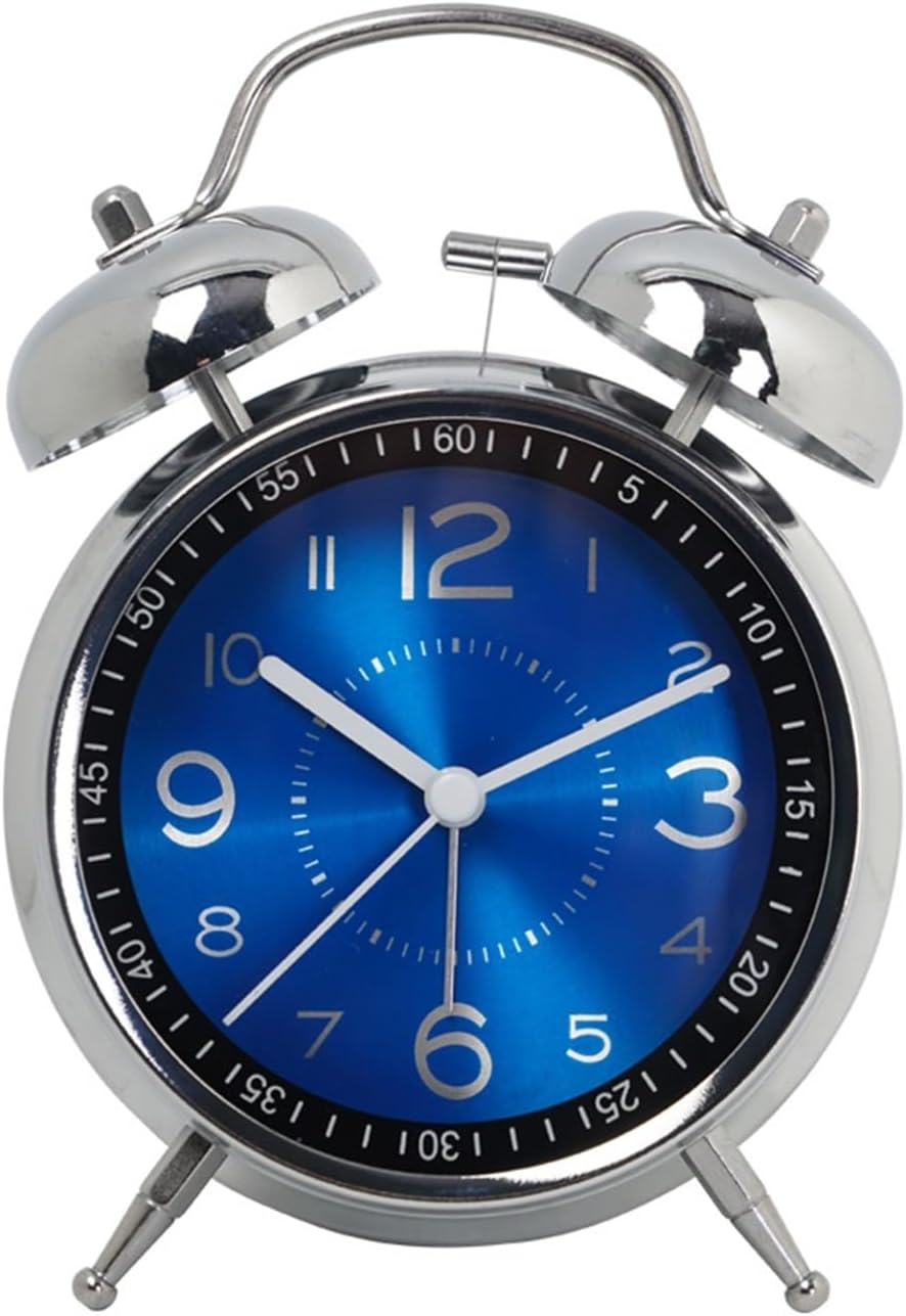 Desk Clock Iron Art Student Small Alarm Clock Silent Fashion Table Clock Desktop Creative Glow Pointer Quartz Watch Alarm Clock for Bedroom(Blue)