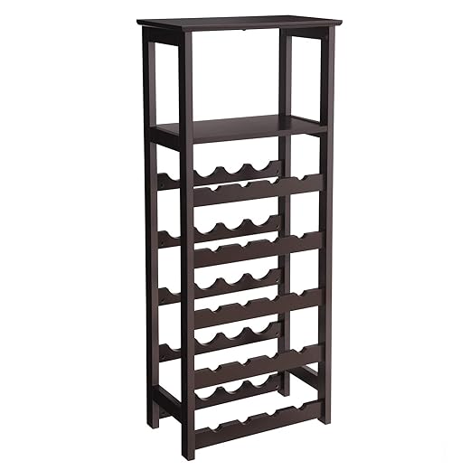 VASAGLE 20 Wooden Wine Rack, Free Standing Bottles Display Storage Shelf, with 2 Slatted Shelves,18.4 × 10.4 × 42.9 Inches, Espresso ULWR03BR