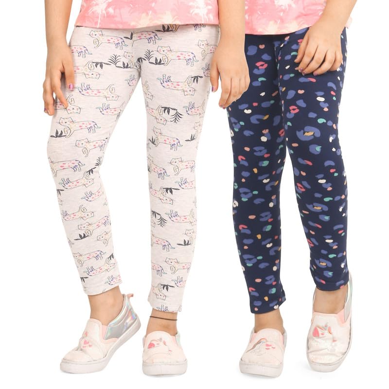 Image of Real Basics Girls Cotton Printed Non-Transparent Regular Fit Ankle Length Leggings (Set of 2)