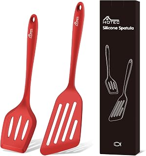 Hotec spatula for frying pan, Heat Resistant Silicone Slotted Spatula BPA Free, Dishwasher Safe Kitchen Aids, Kitchenware, Gymnastics, Non-Stick Spatula for Cooking, Baking, Flip, 2 Pieces, R
