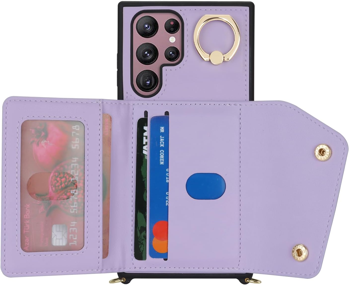 Lipvina for Samsung Galaxy S22 Ultra Case with Card Holder and Strap - Zipper Pocket,Crossbody Lanyard Strap,Stand Ring,Cute Phone Wallet Case for Women(Purple,6.8 Inch)