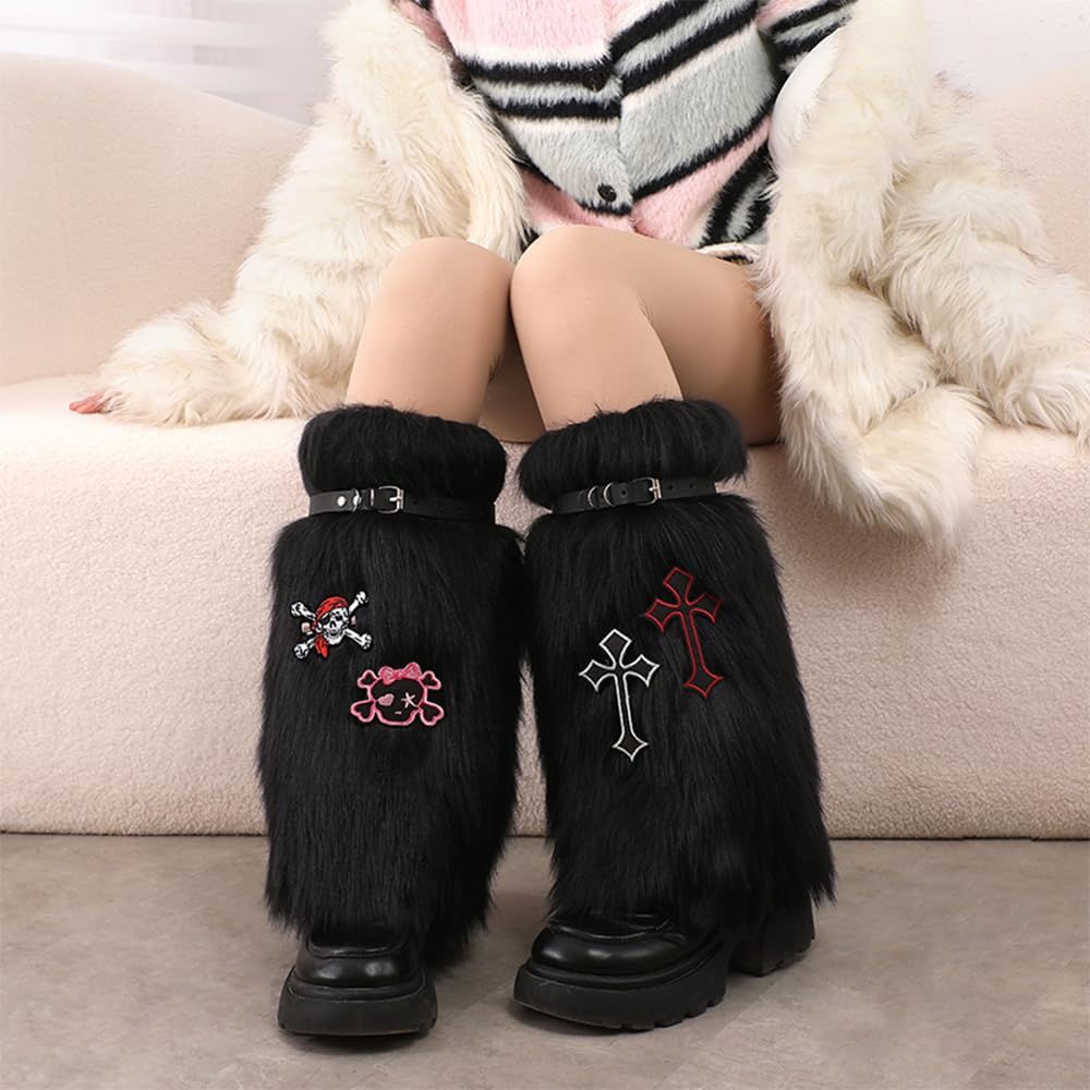 Women Fur Leg Warmers Soft Furry Leg Warmers Winter Fluffy Long Boot Cuffs Covers Costume