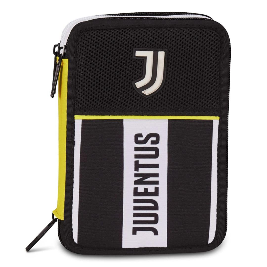 JUVENTUS Astuccio Scuola 3 Zip Triplo Scomparto Nero Bianco - OMAGGIO Pallina