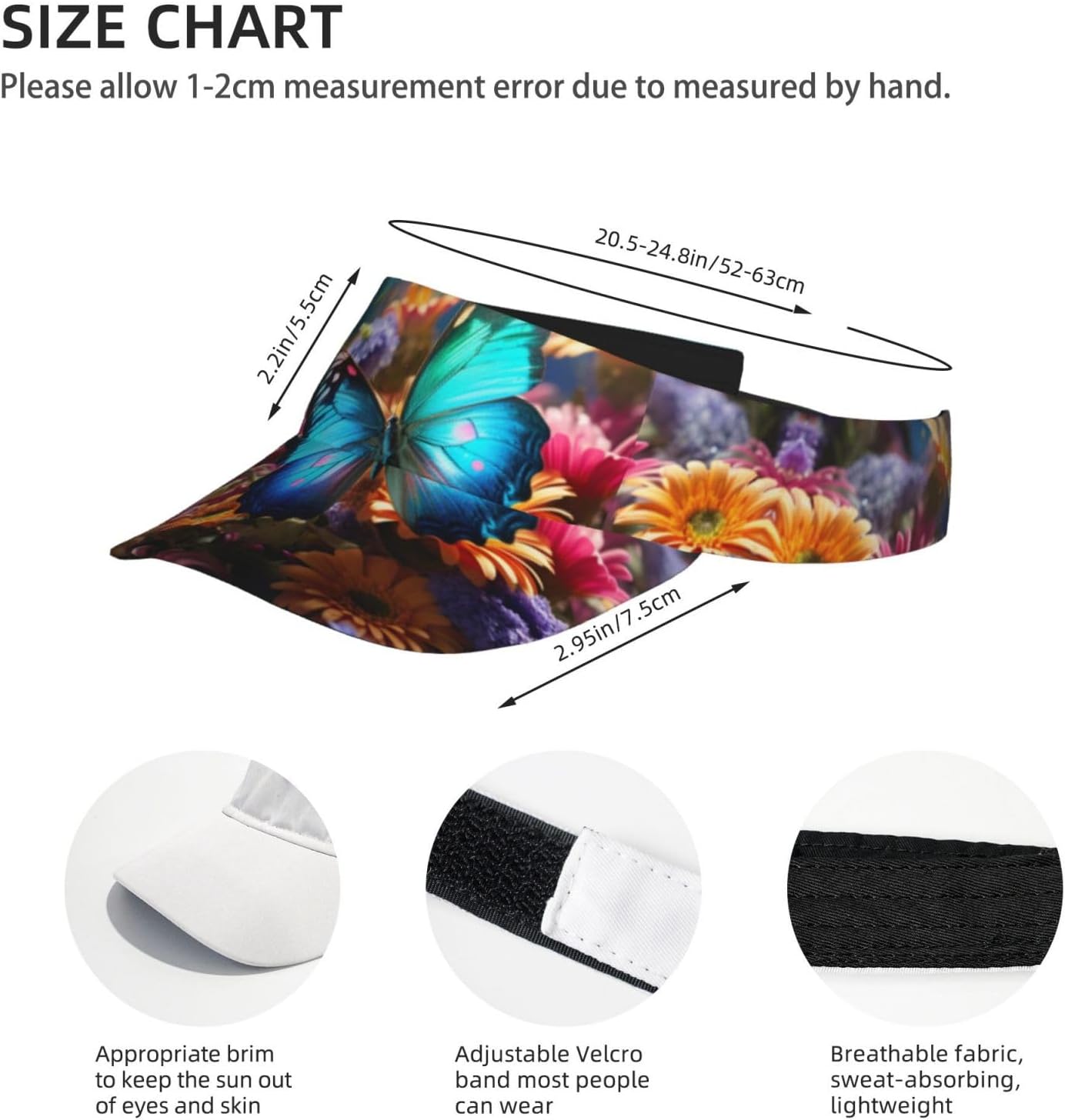 Vivid Colorful Garden Print Sports Sun Visor Hats Adjustable Running Golf Tennis Sun Cap for Women Men