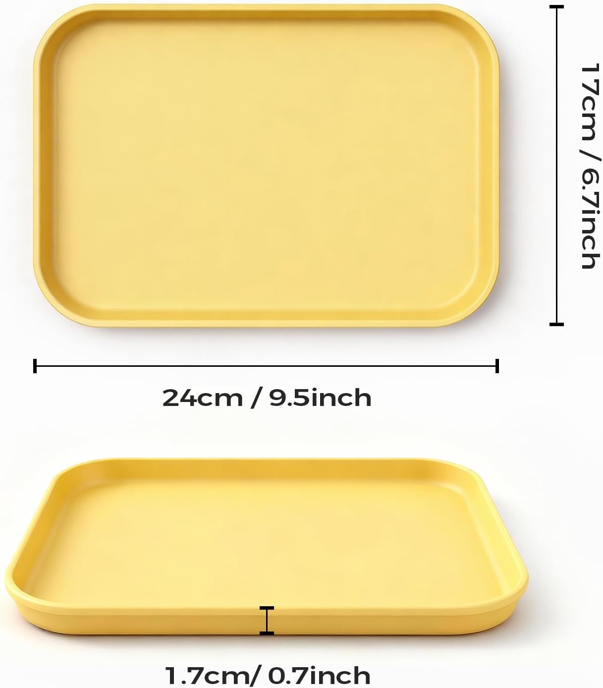 Plastic Serving Trays Set of 4, Rectangular Reusable Unbreakable Platters for Party, Picnic, BBQ & Home, Lightweight Stackable BPA-Free, (White, Yellow, Coral Pink, Navy Blue)